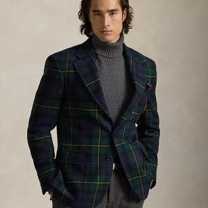 Polo by Ralph Lauren Green & Navy Plaid Sport Coat with Yellow Windowpane
